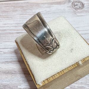 Vintage Silver Plated Spoon Wrap Ring With Patina Size 7